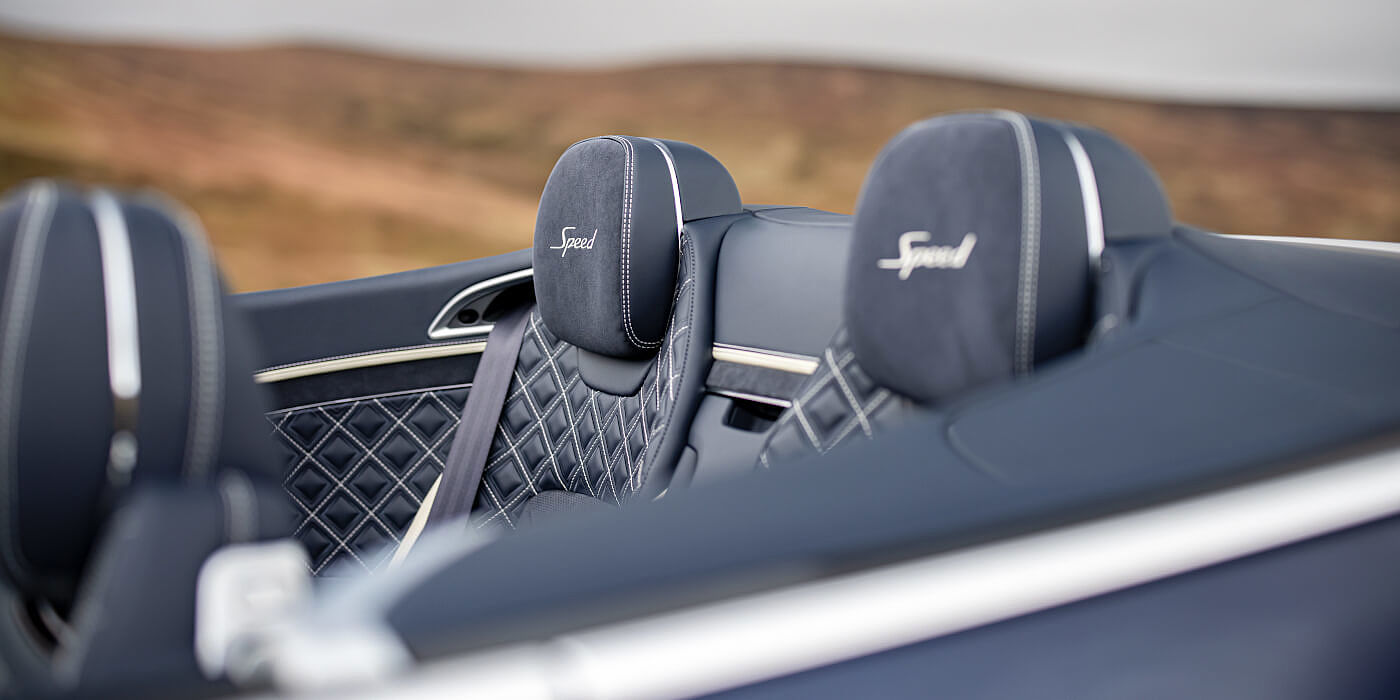 Bentley Braga Bentley Continental GTC Speed convertible rear interior in Imperial Blue and Linen hide