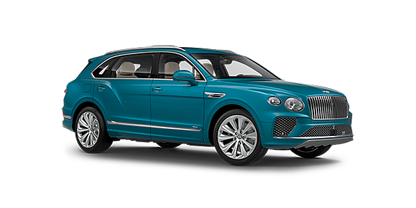 Bentley Braga Bentley Bentayga EWB Azure front side angled view in Topaz blue coloured exterior. 