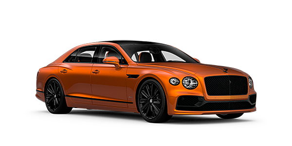 Bentley Braga Bentley Flying Spur Speed front side angled view in Orange Flame coloured exterior. 